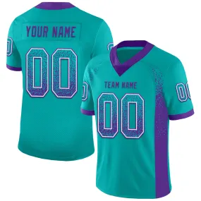 Custom Aqua Purple-White Mesh Drift Fashion Football Jersey