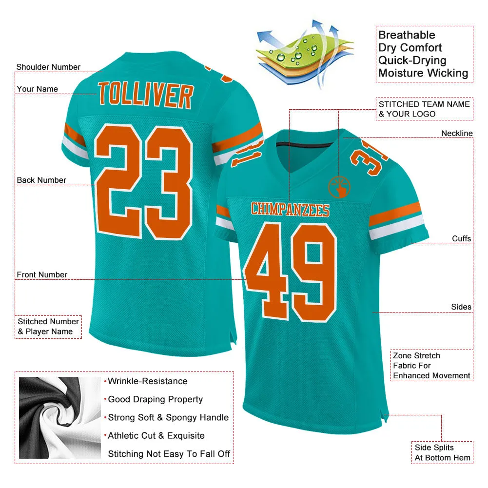 Custom Aqua Texas Orange-White Mesh Authentic Football Jersey