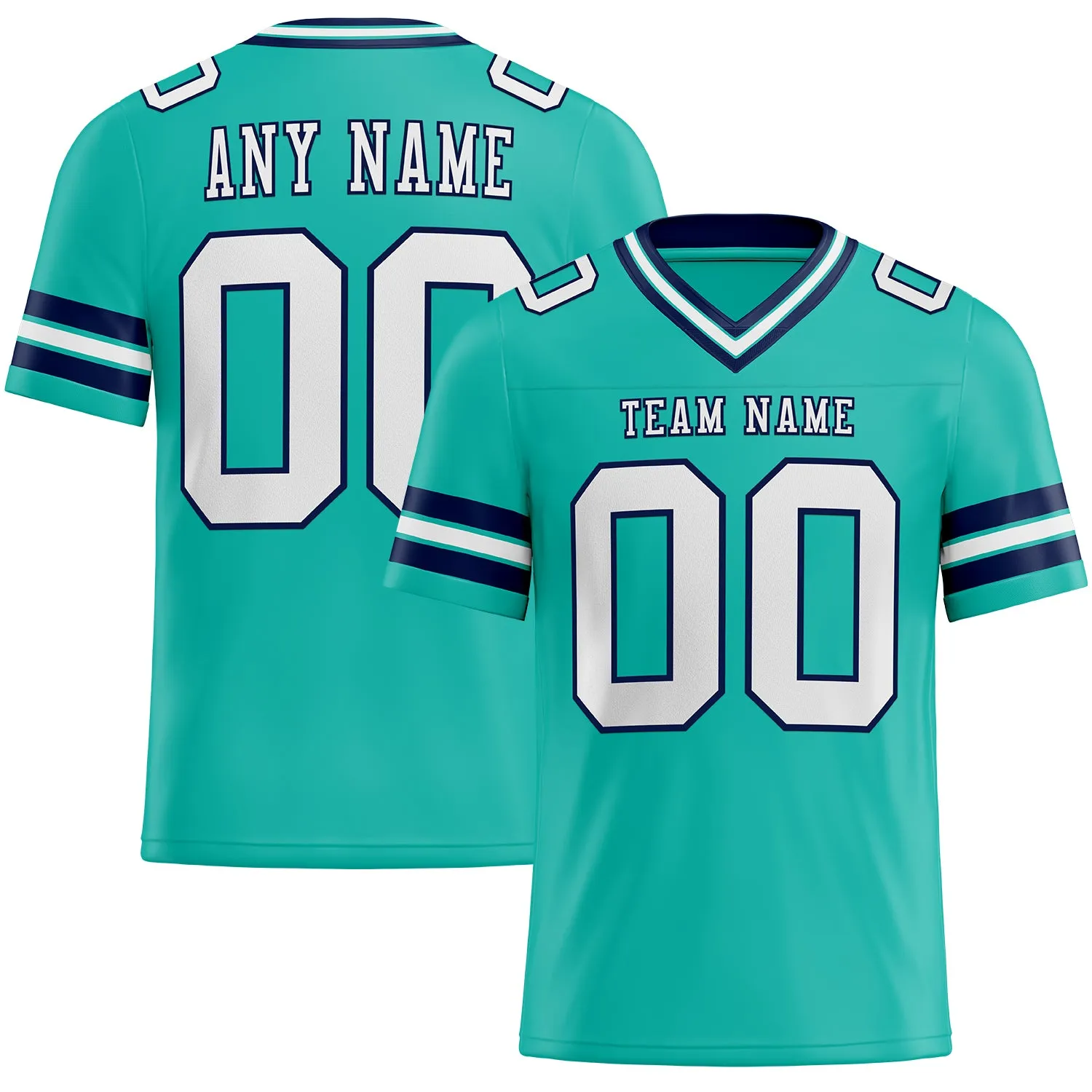 Custom Aqua White-Navy Mesh Authentic Football Jersey