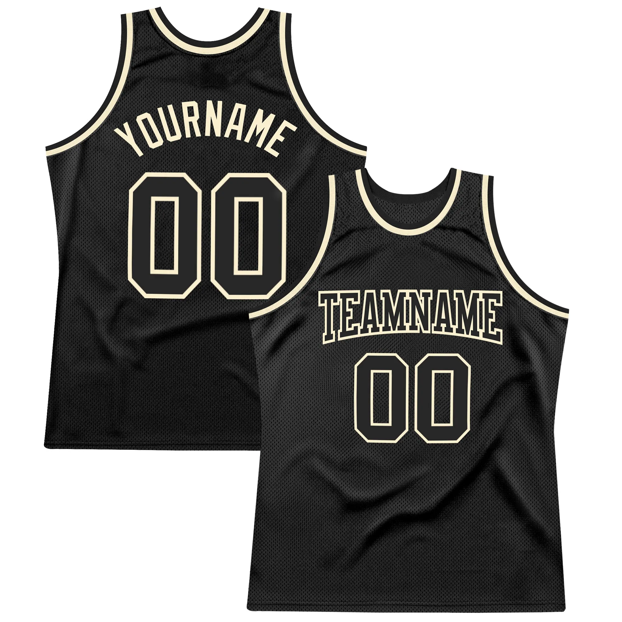 Custom Black Black-Cream Authentic Throwback Basketball Jersey