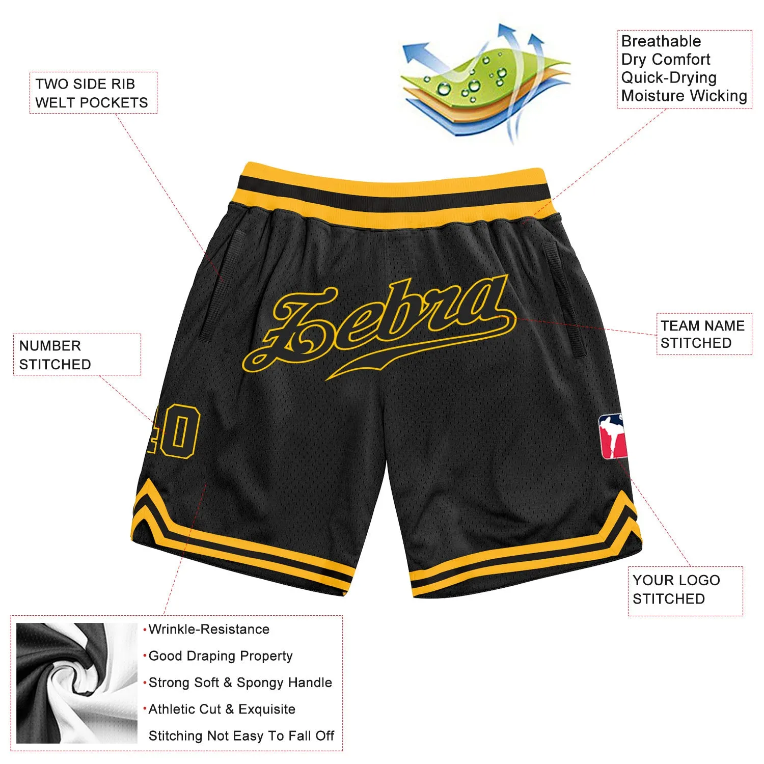 Custom Black Black-Gold Authentic Throwback Basketball Shorts