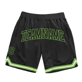 Custom Black Black-Neon Green Authentic Throwback Basketball Shorts