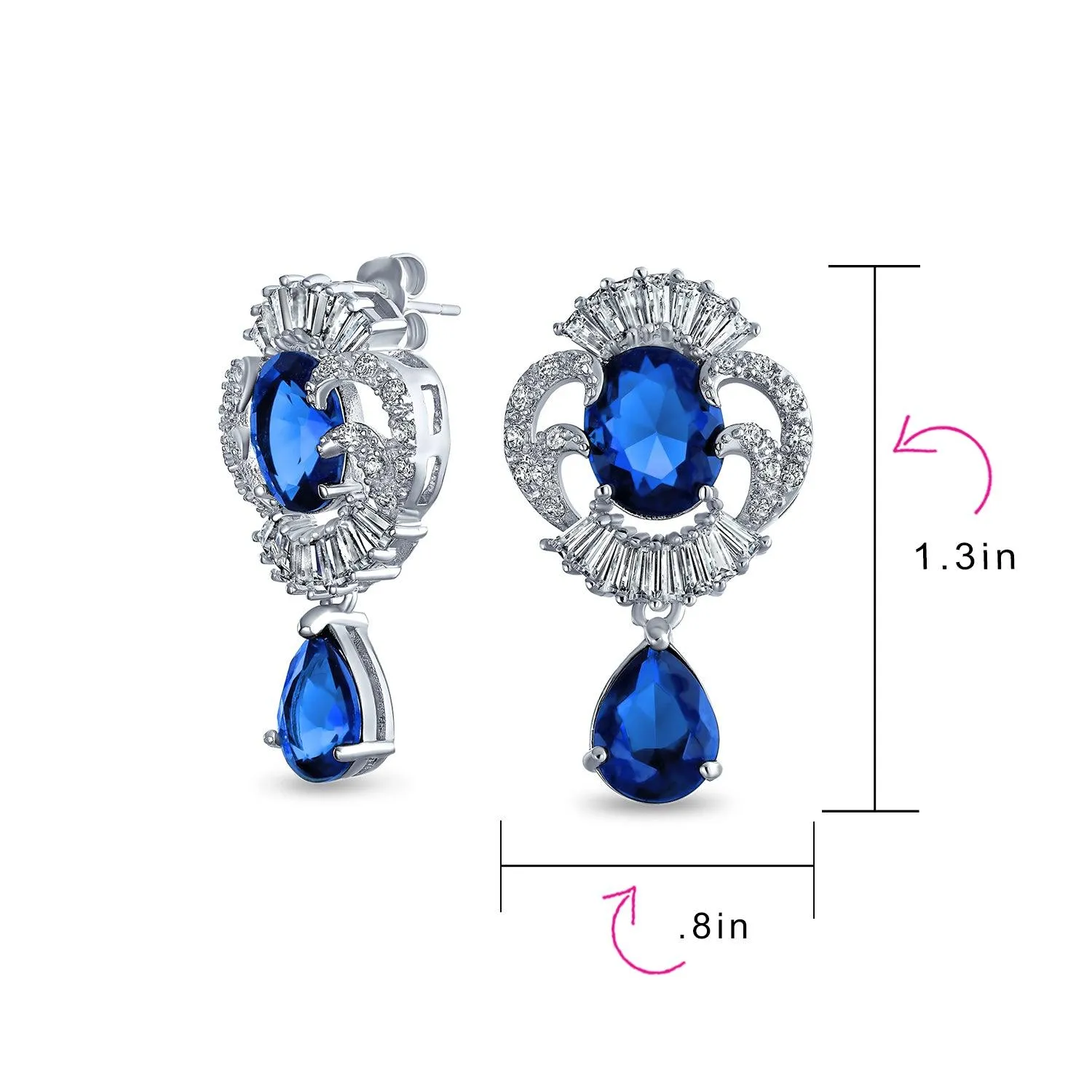 CZ Teardrop Crown Dangle Prom Statement Earrings Silver Plated