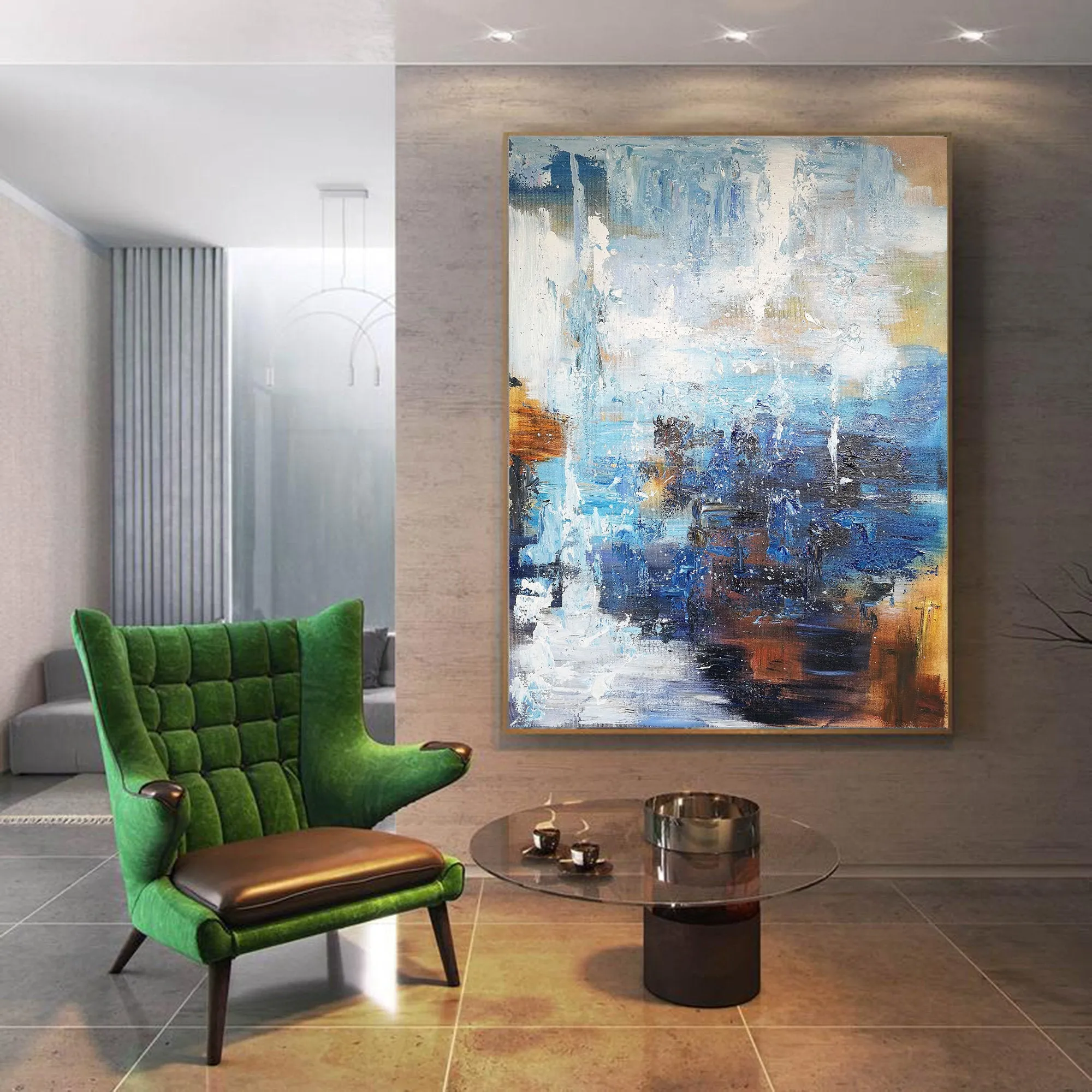 Dark Blue White Brown Abstract Painting Huge Art NP048