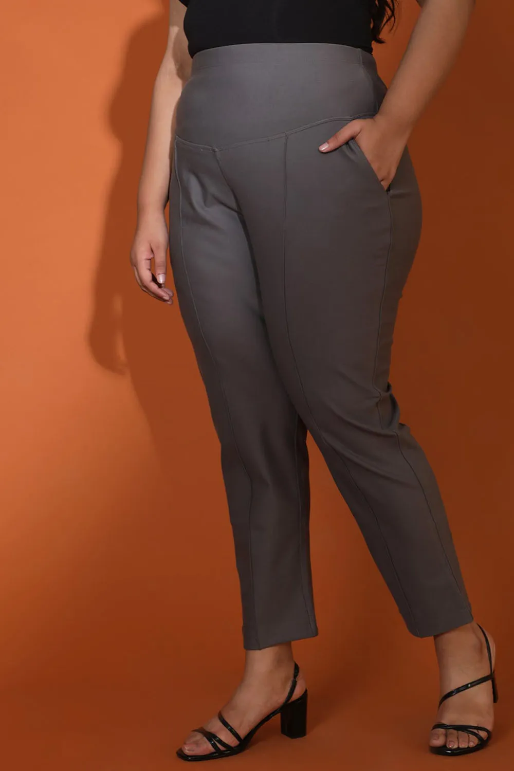 Dark Grey Crease Seam Tummy Tucker Pants