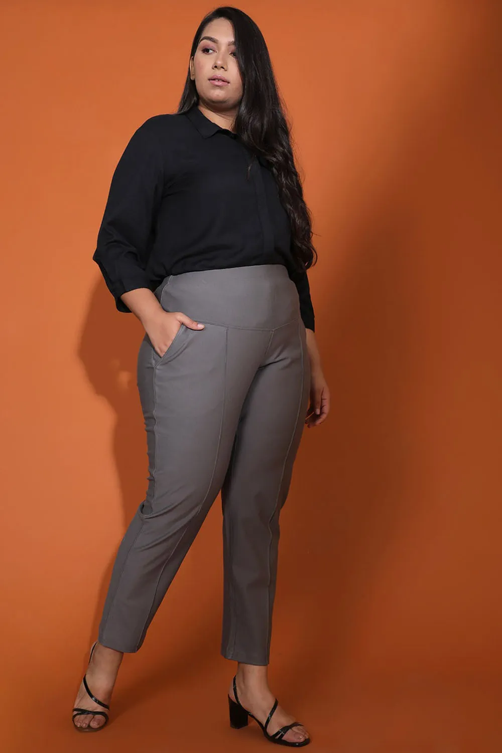 Dark Grey Crease Seam Tummy Tucker Pants