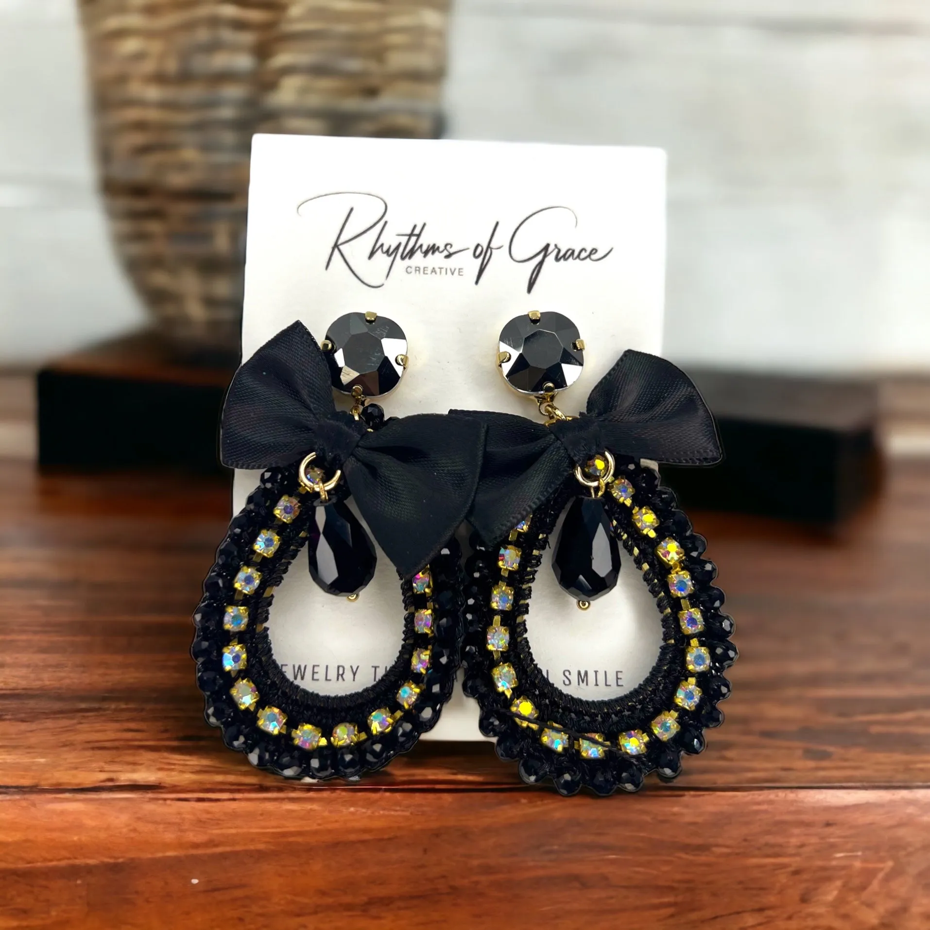 Derby Earrings - Black Earrings, Bachelorette Earrings, Bachelorette Accessories, Rhinestone Earrings