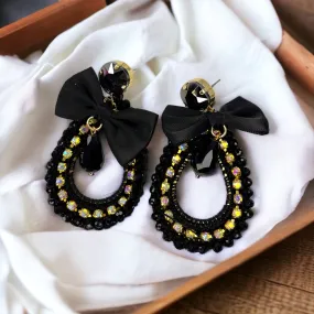 Derby Earrings - Black Earrings, Bachelorette Earrings, Bachelorette Accessories, Rhinestone Earrings