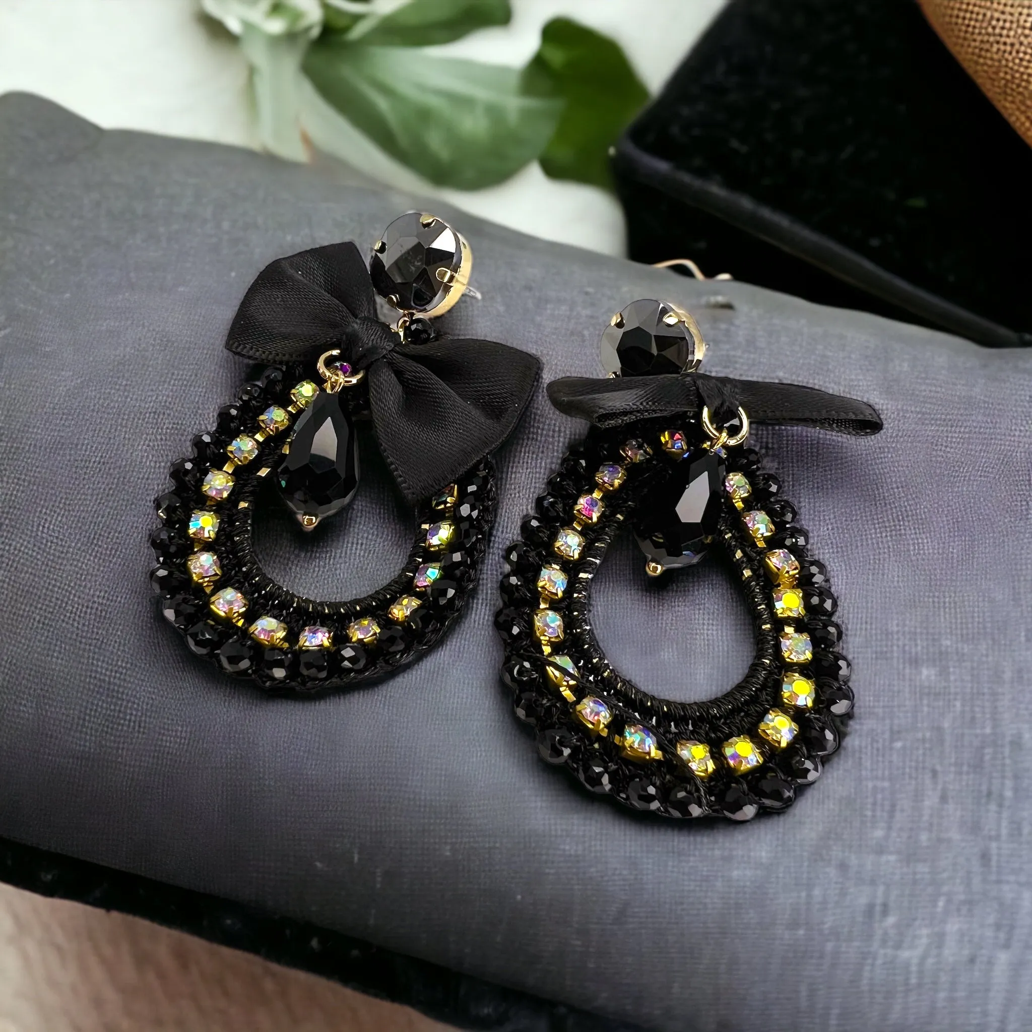 Derby Earrings - Black Earrings, Bachelorette Earrings, Bachelorette Accessories, Rhinestone Earrings