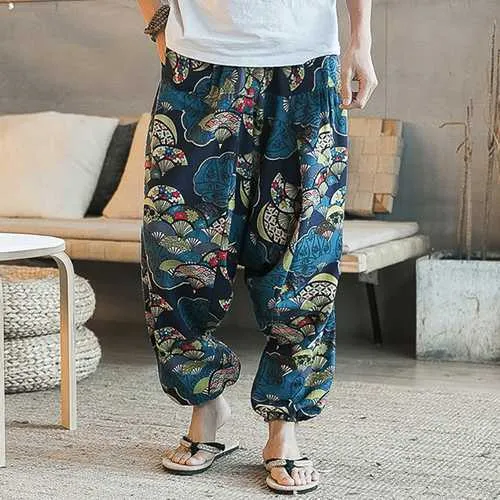 Ethnic Style Printed Loose Wide Leg Pants