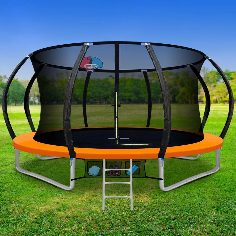 Everfit 12FT Trampoline Round Trampolines With Basketball Hoop Kids Present Gift Enclosure Safety Net Pad Outdoor Orange