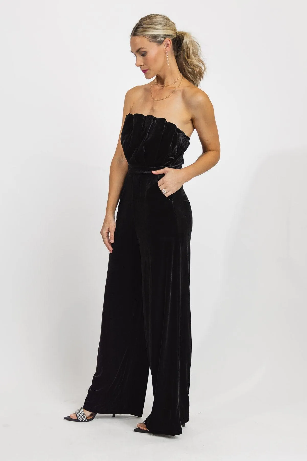 Festive Fling Black Velvet Jumpsuit - Final Sale