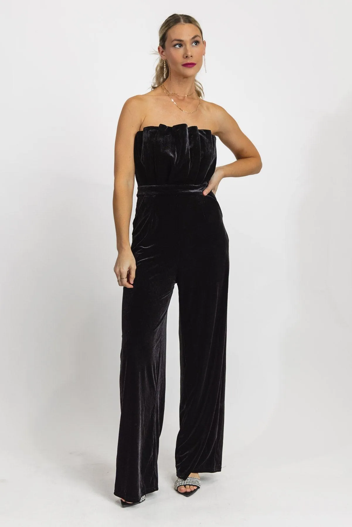 Festive Fling Black Velvet Jumpsuit - Final Sale