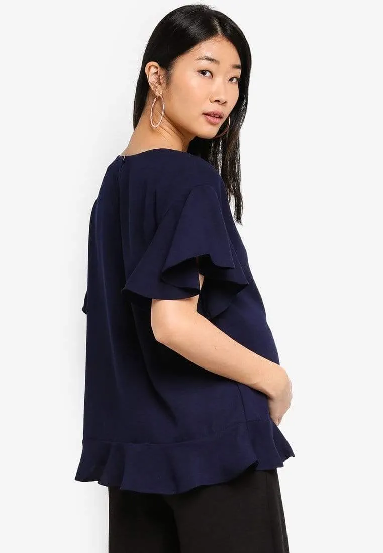 Flounce Sleeves Derby Nursing Top Navy