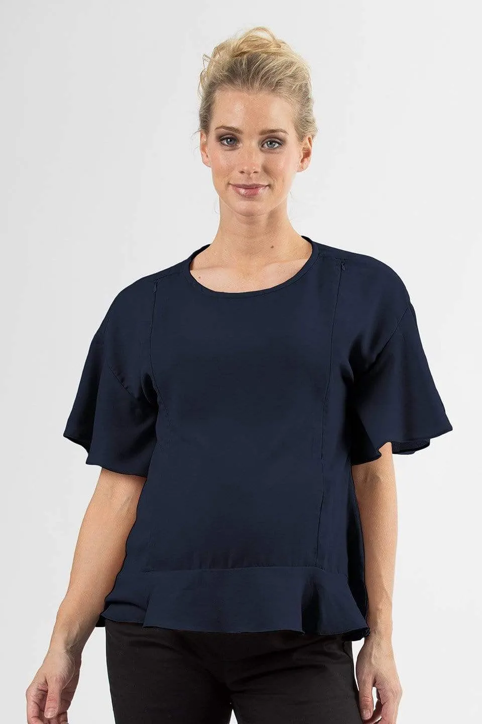 Flounce Sleeves Derby Nursing Top Navy