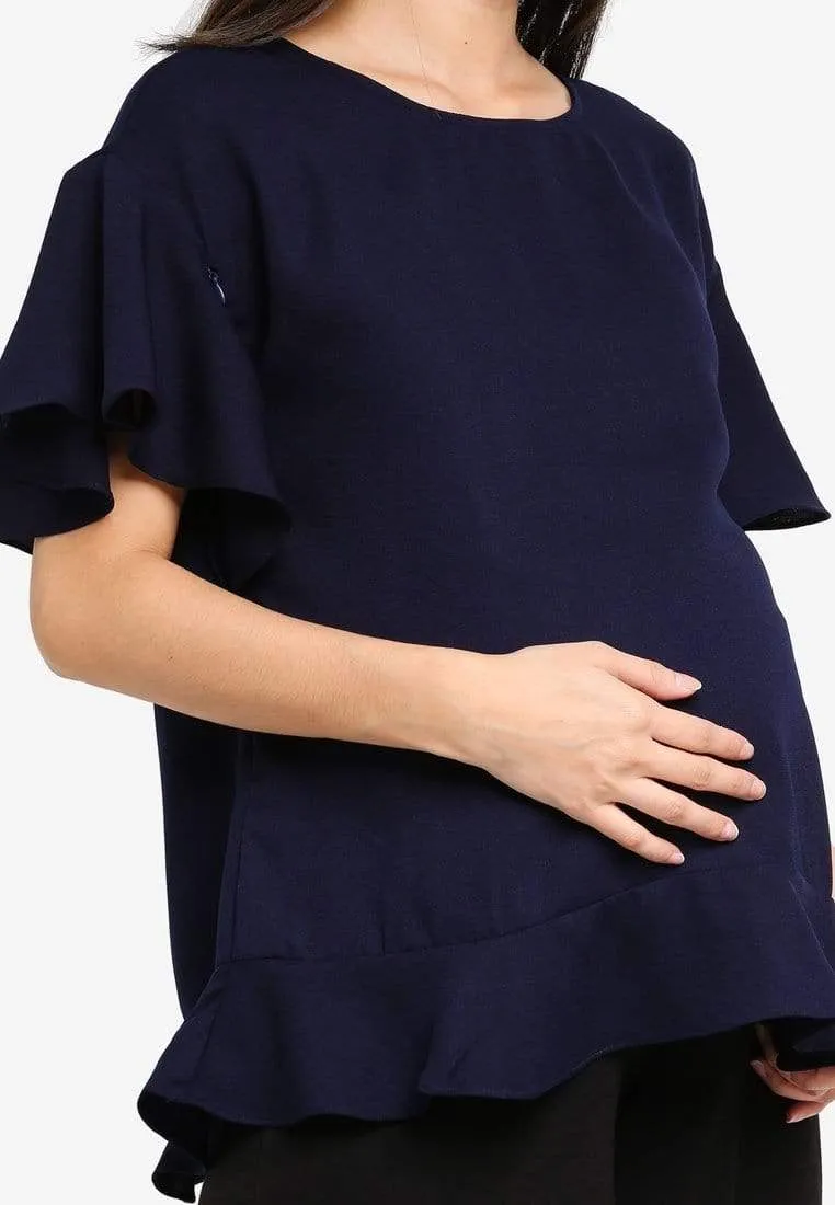 Flounce Sleeves Derby Nursing Top Navy