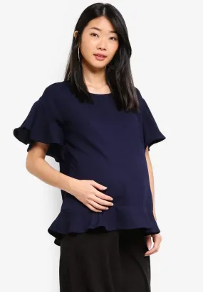 Flounce Sleeves Derby Nursing Top Navy