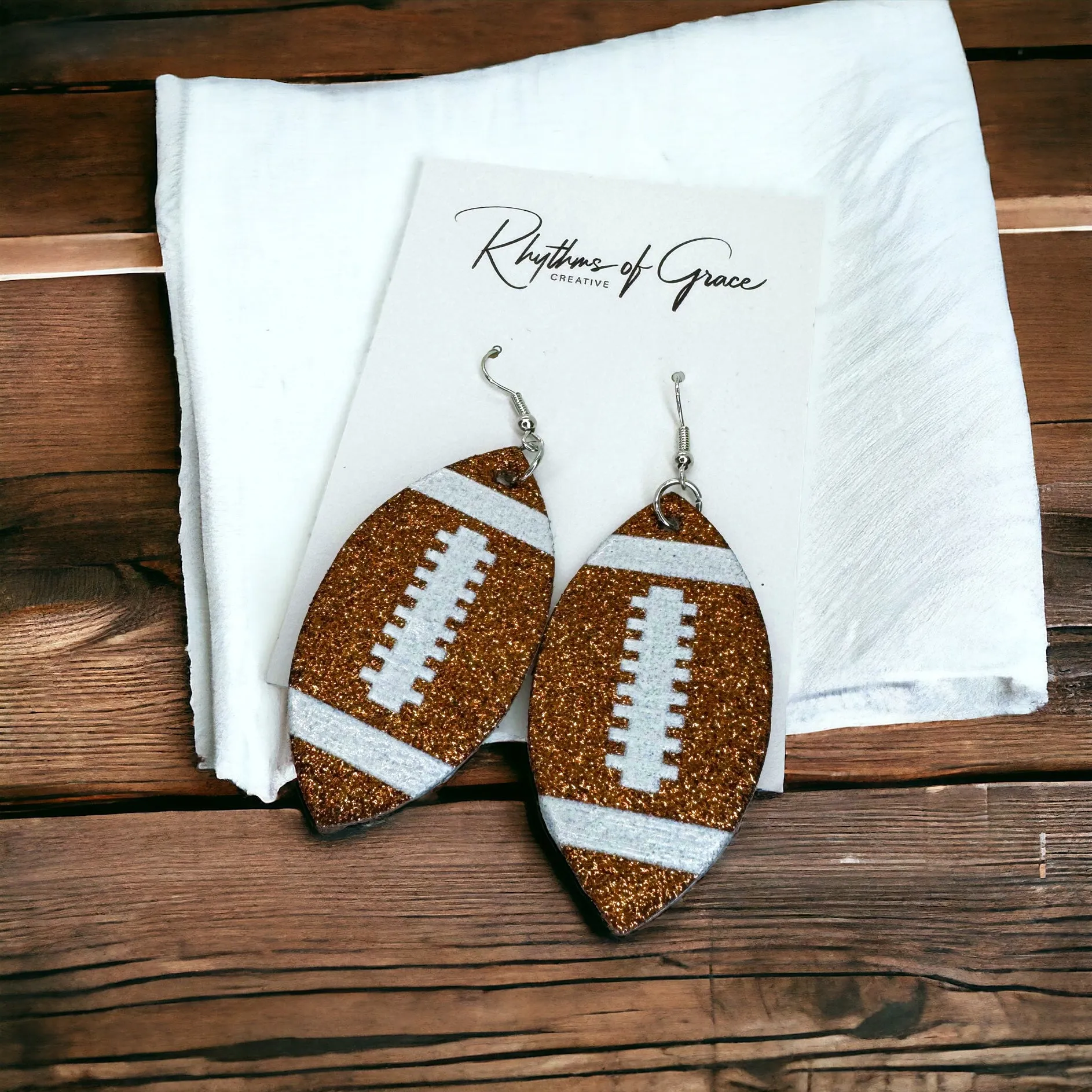 Football Earrings - Football Jewelry, Super Bowl Earrings, Handmade Earrings, Handmade Jewelry, Shell Earrings, Rugby Earrings, Cheerleader, Football Mom