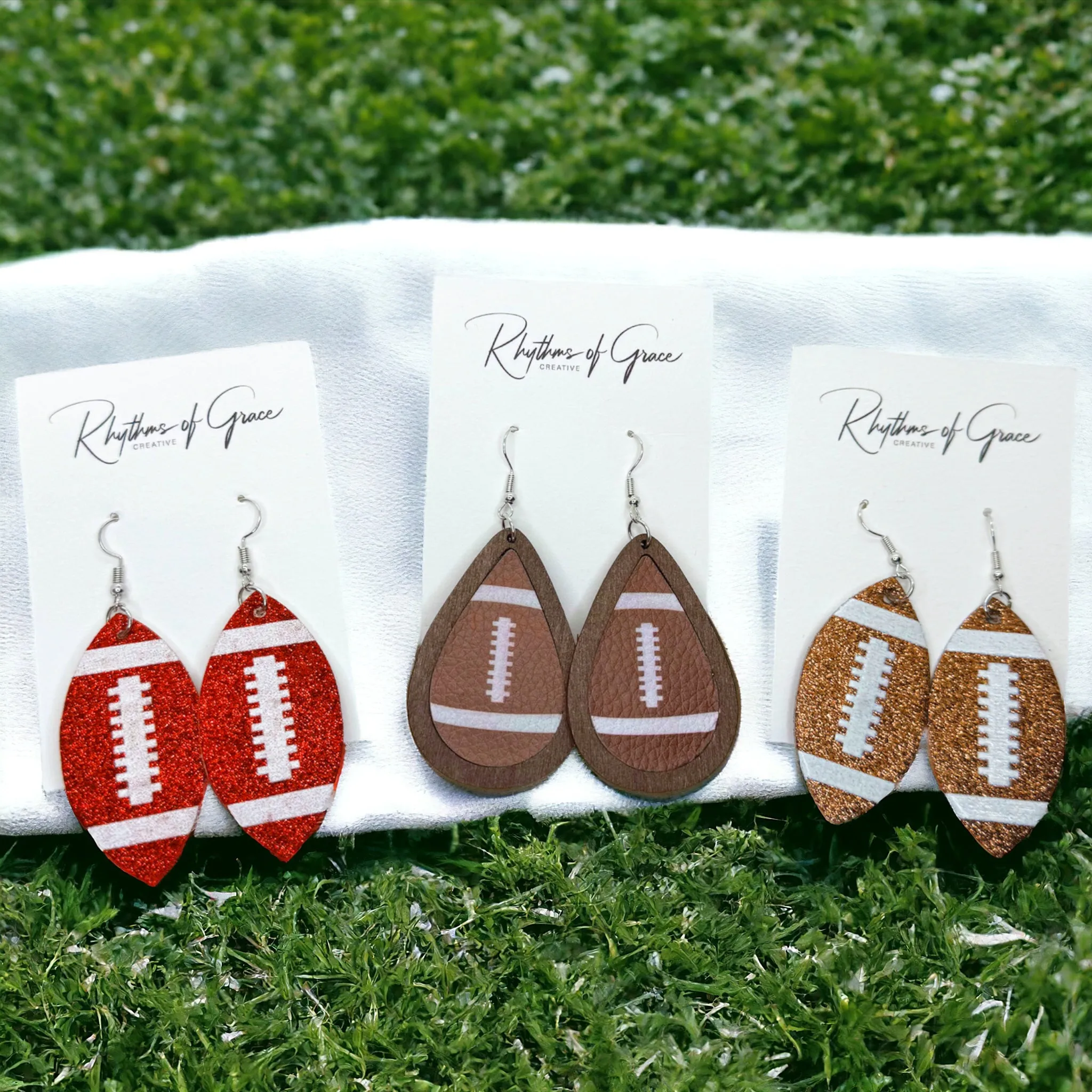 Football Earrings - Football Jewelry, Super Bowl Earrings, Handmade Earrings, Handmade Jewelry, Shell Earrings, Rugby Earrings, Cheerleader, Football Mom