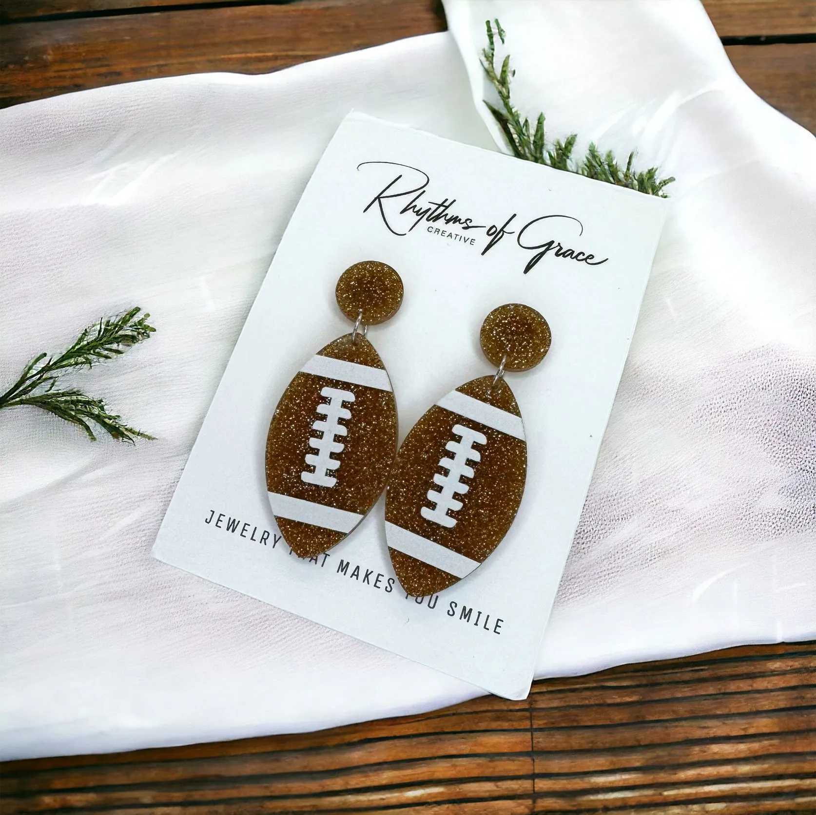 Football Earrings - Football Jewelry, Super Bowl Earrings, Handmade Earrings, Handmade Jewelry, Shell Earrings, Rugby Earrings, Cheerleader, Football Mom