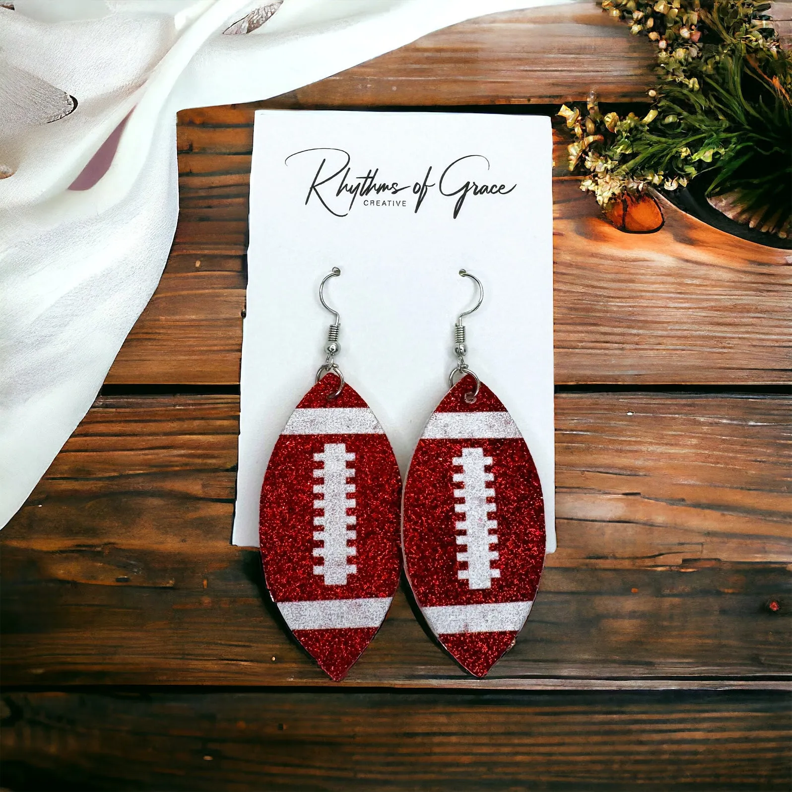 Football Earrings - Football Jewelry, Super Bowl Earrings, Handmade Earrings, Handmade Jewelry, Shell Earrings, Rugby Earrings, Cheerleader, Football Mom