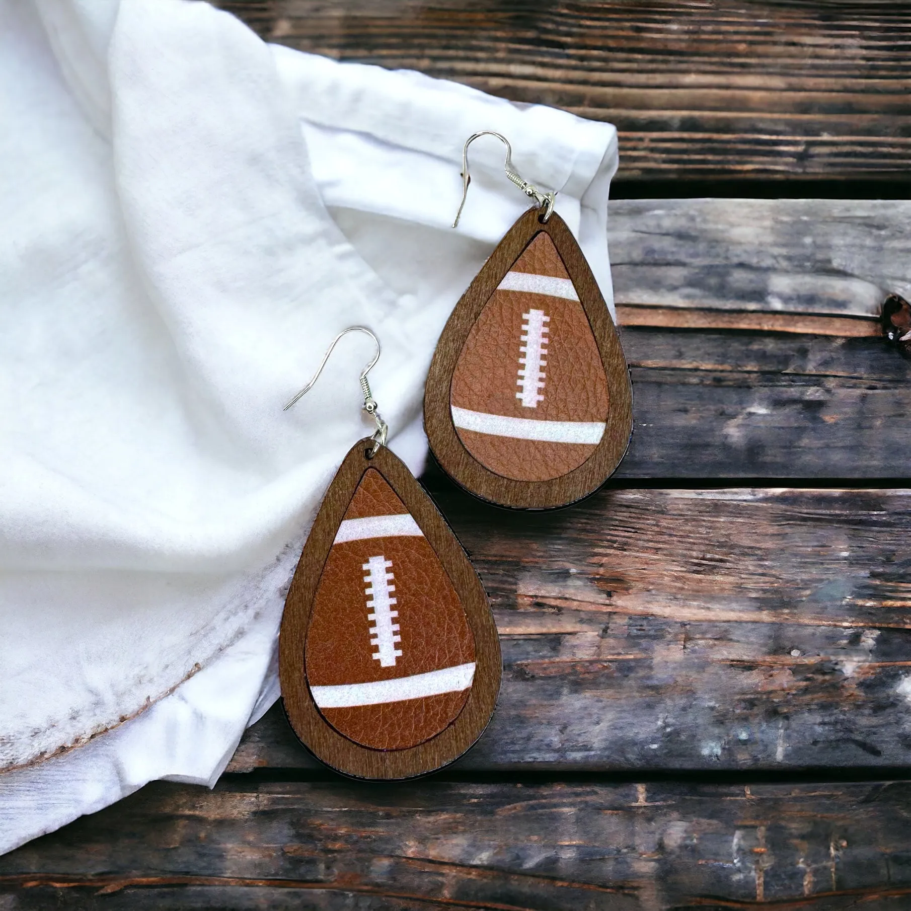 Football Earrings - Football Jewelry, Super Bowl Earrings, Handmade Earrings, Handmade Jewelry, Shell Earrings, Rugby Earrings, Cheerleader, Football Mom