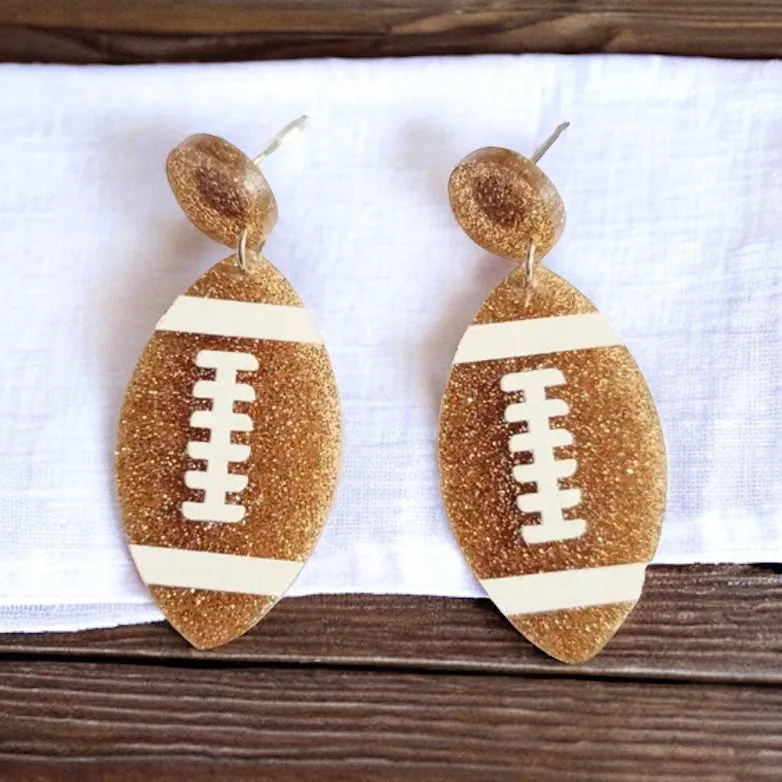 Football Earrings - Football Jewelry, Super Bowl Earrings, Handmade Earrings, Handmade Jewelry, Shell Earrings, Rugby Earrings, Cheerleader, Football Mom