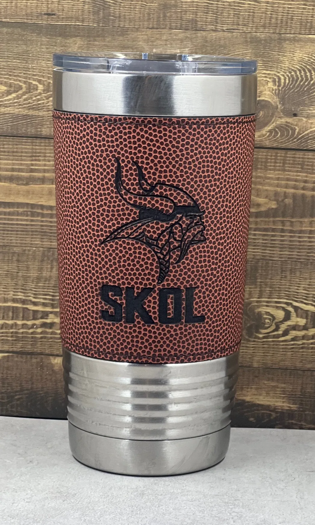 Football Leatherette Tumbler with Clear Slider Lid