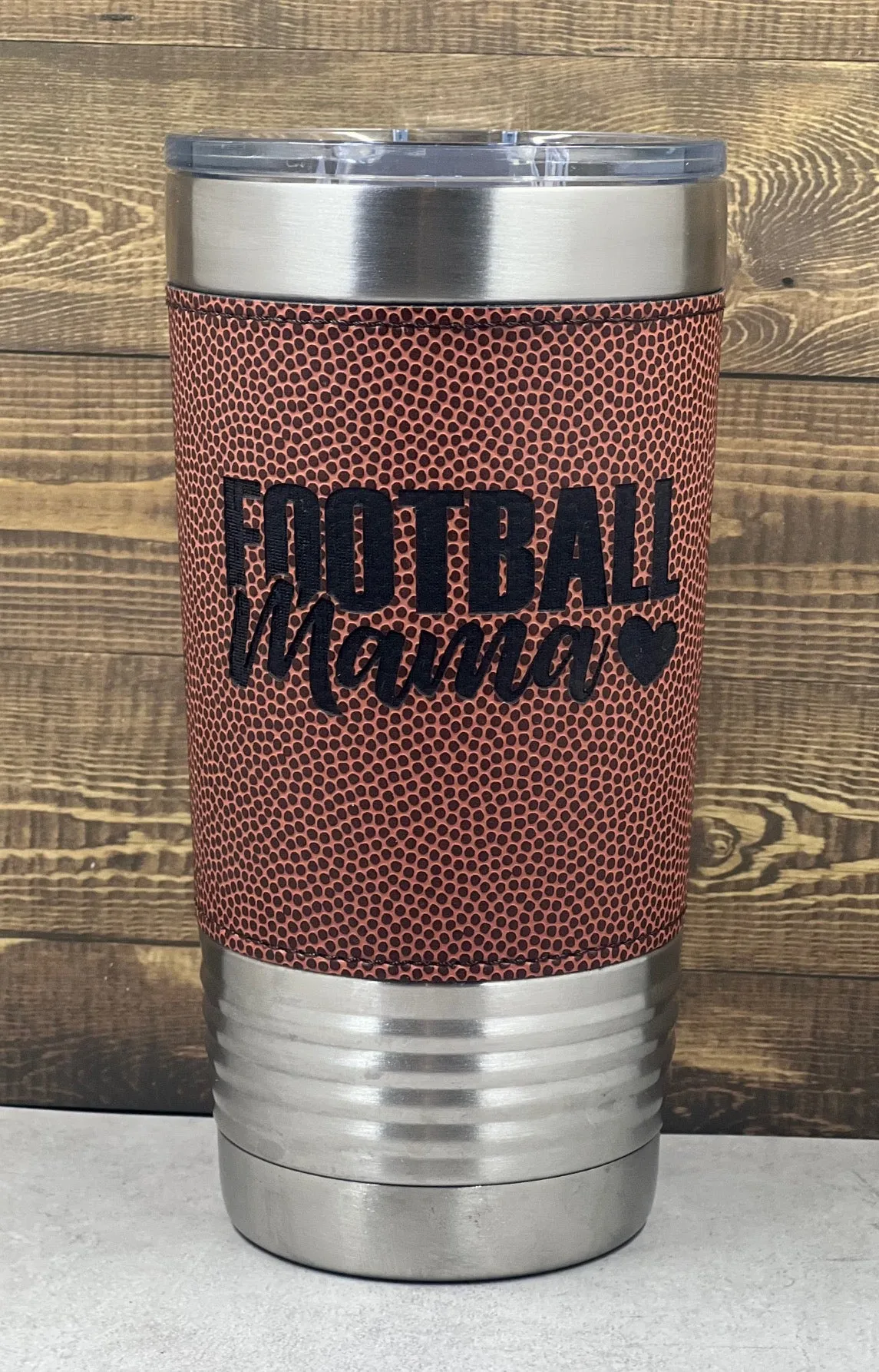 Football Leatherette Tumbler with Clear Slider Lid