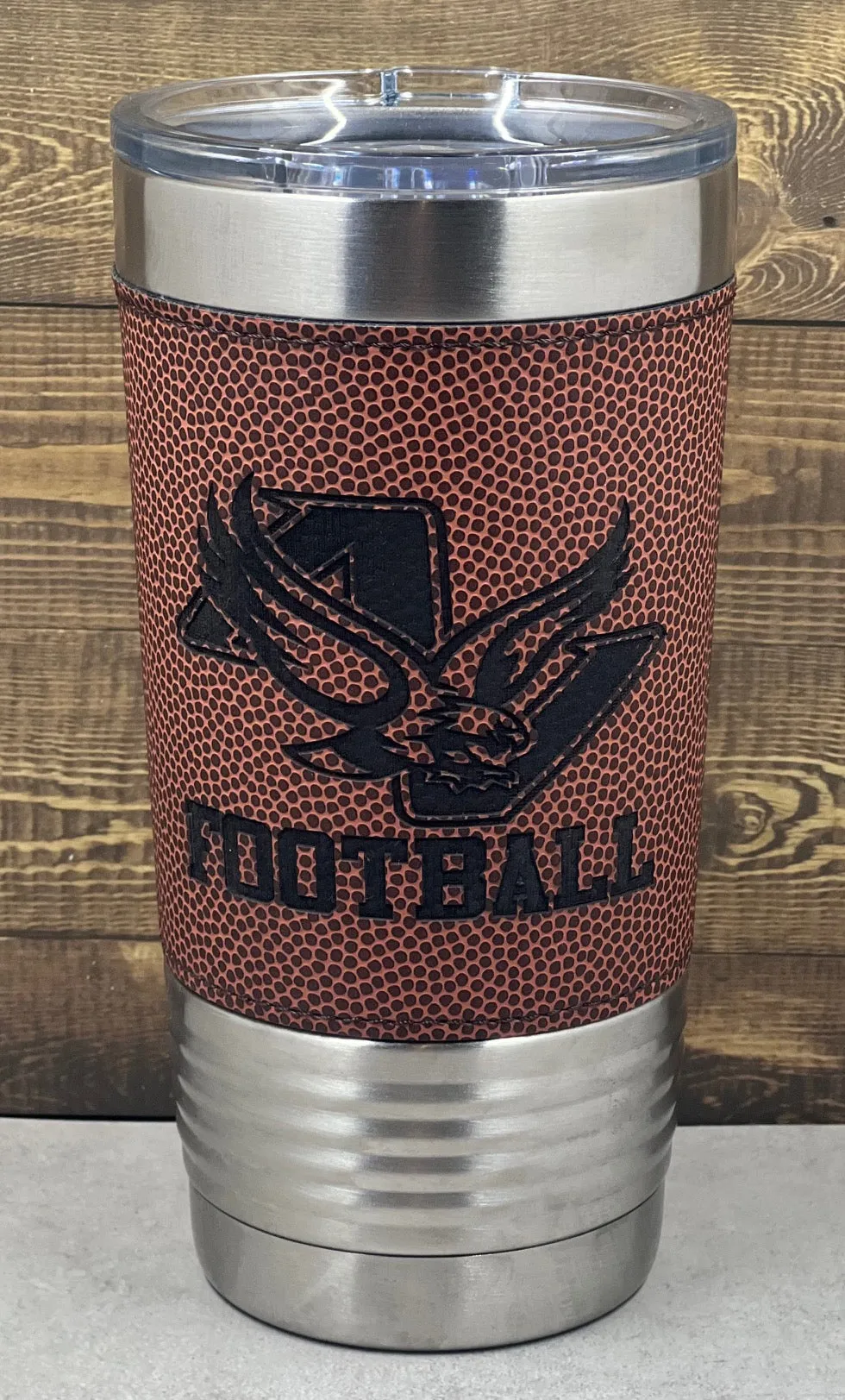 Football Leatherette Tumbler with Clear Slider Lid