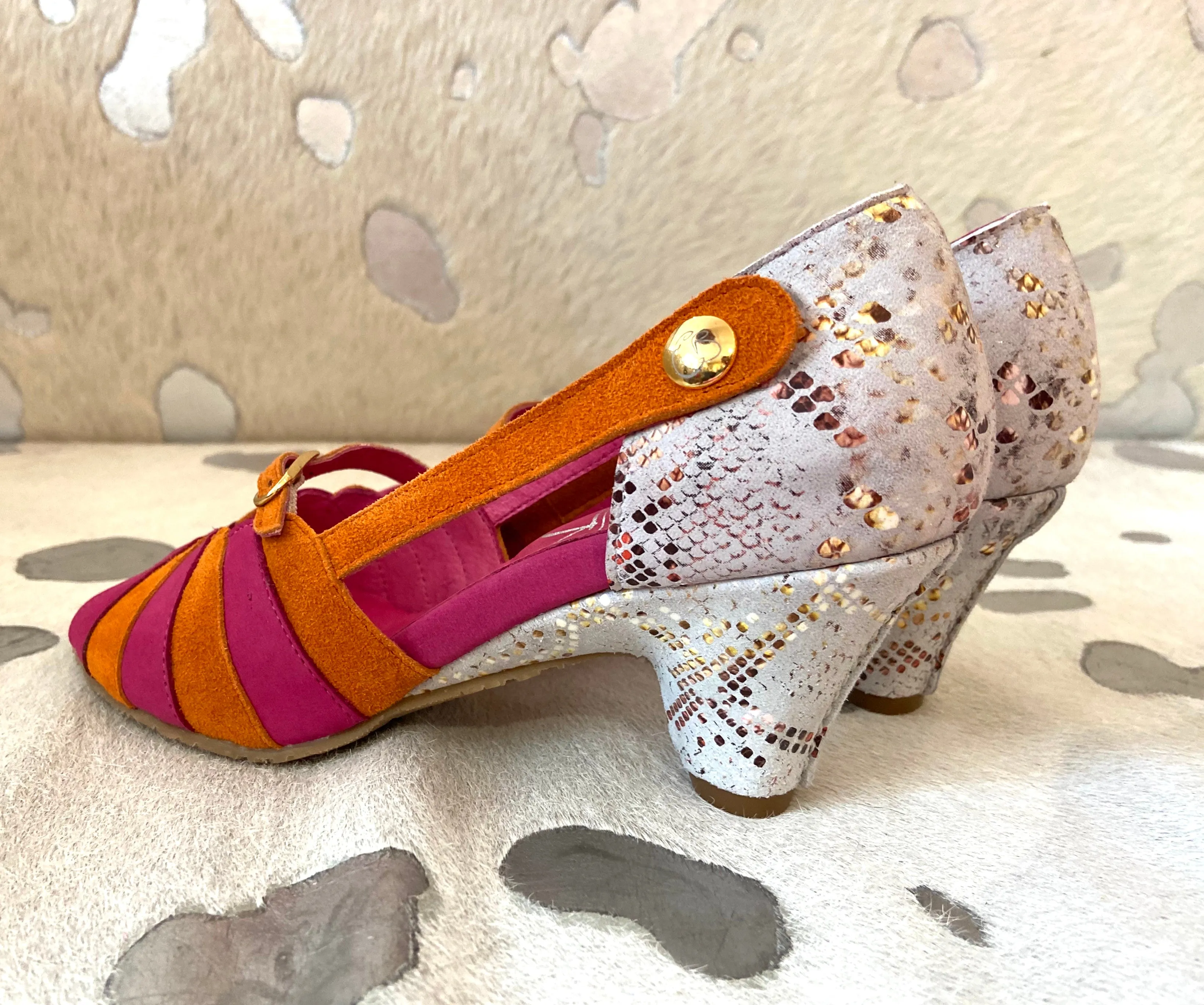 Freya - Fuchsia Orange low heel shoe