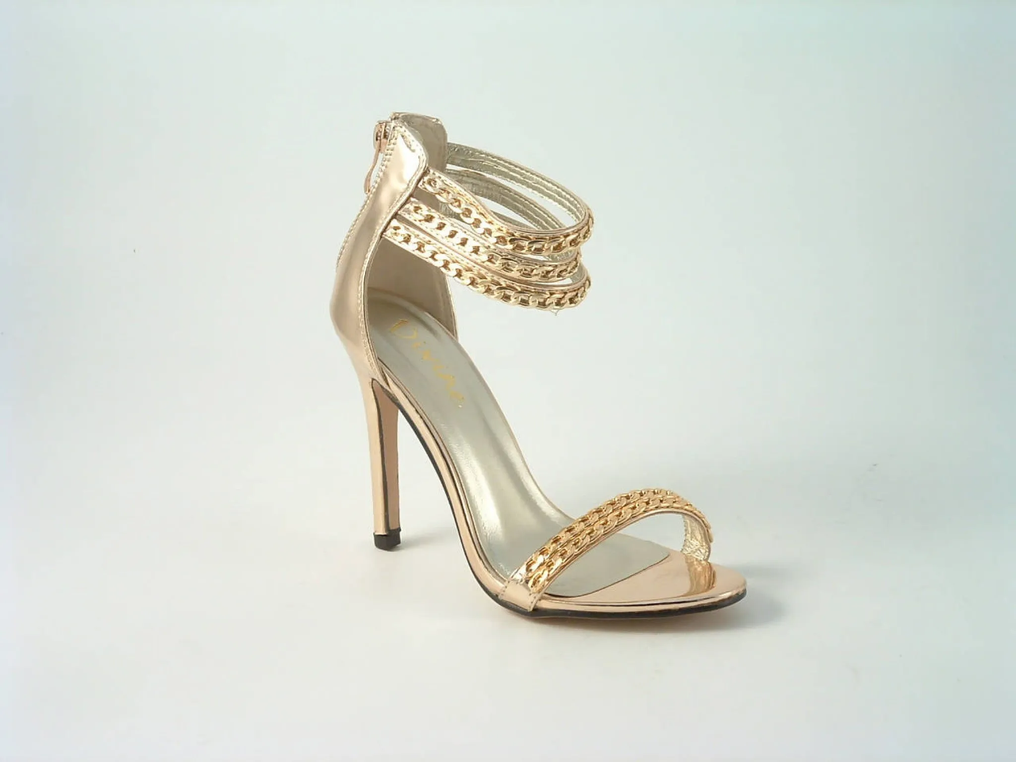 Glitz Shoes Metallic Chain Barely There Sandal Divine