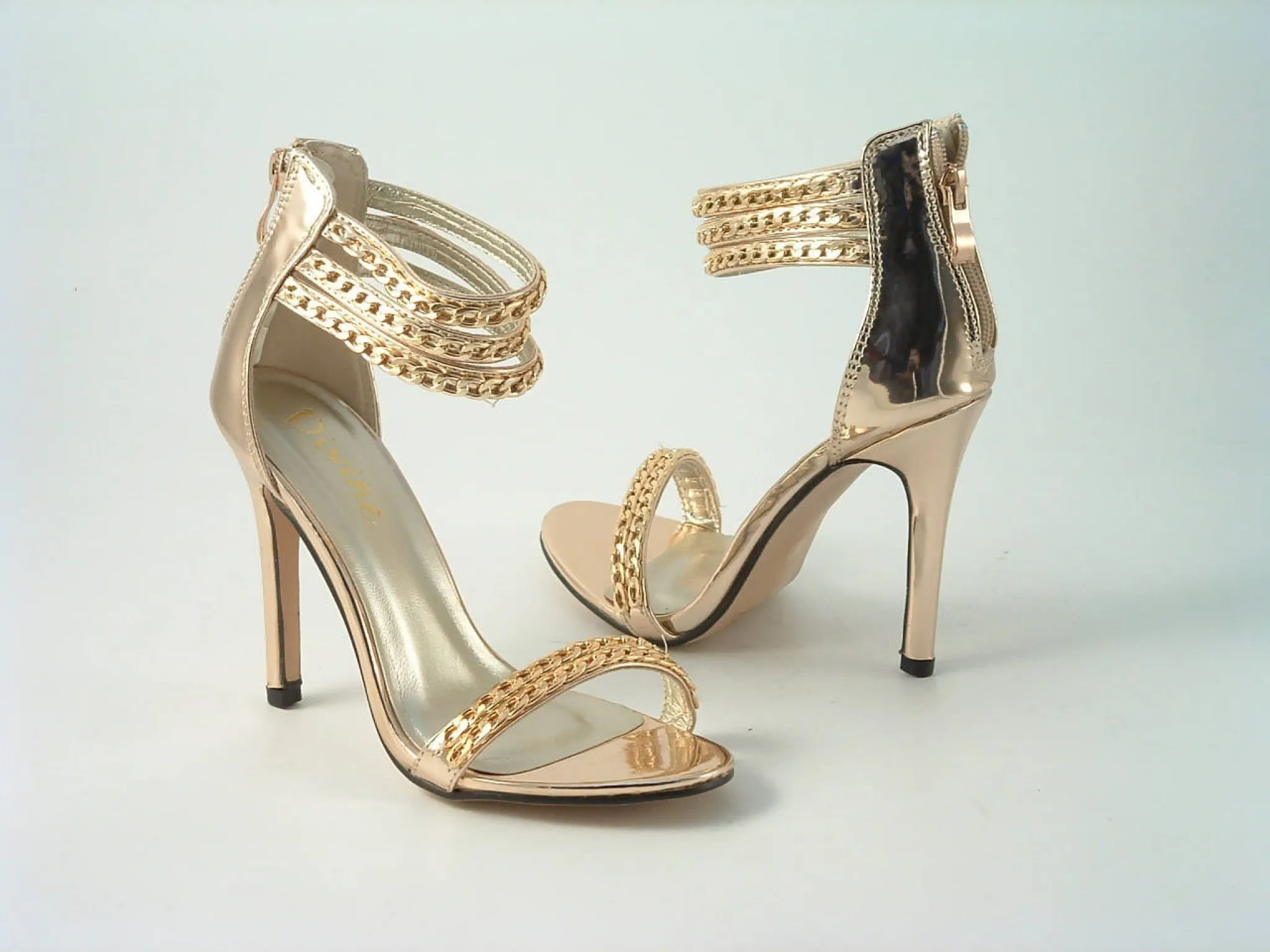 Glitz Shoes Metallic Chain Barely There Sandal Divine