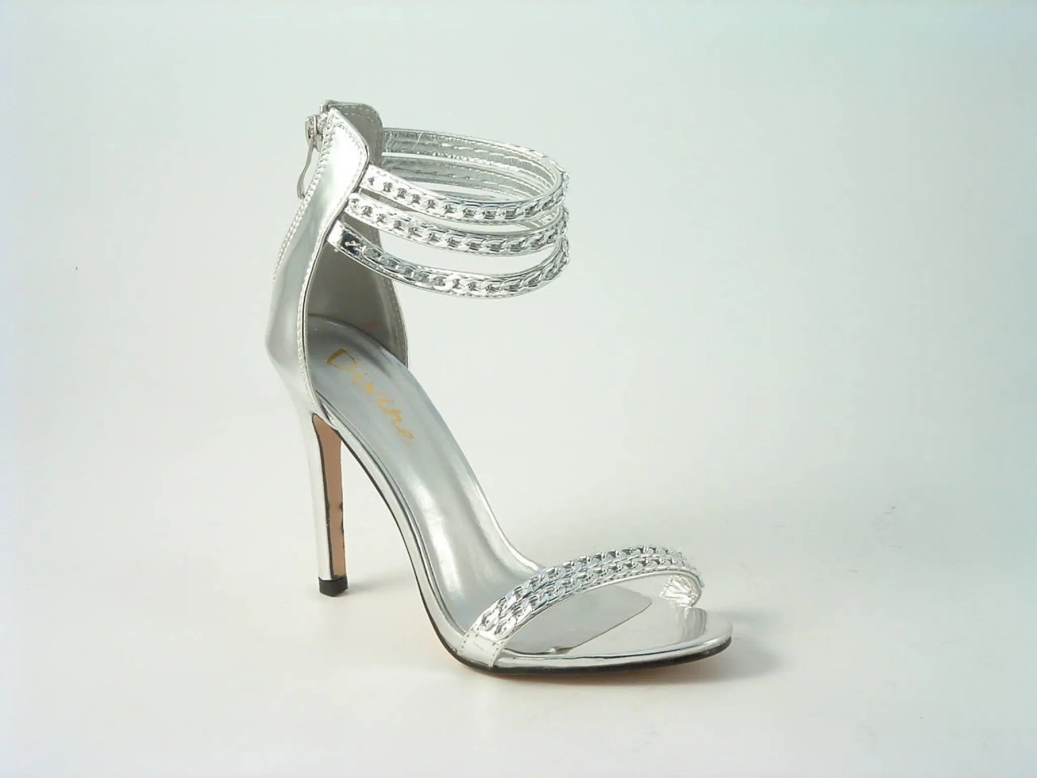 Glitz Shoes Metallic Chain Barely There Sandal Divine