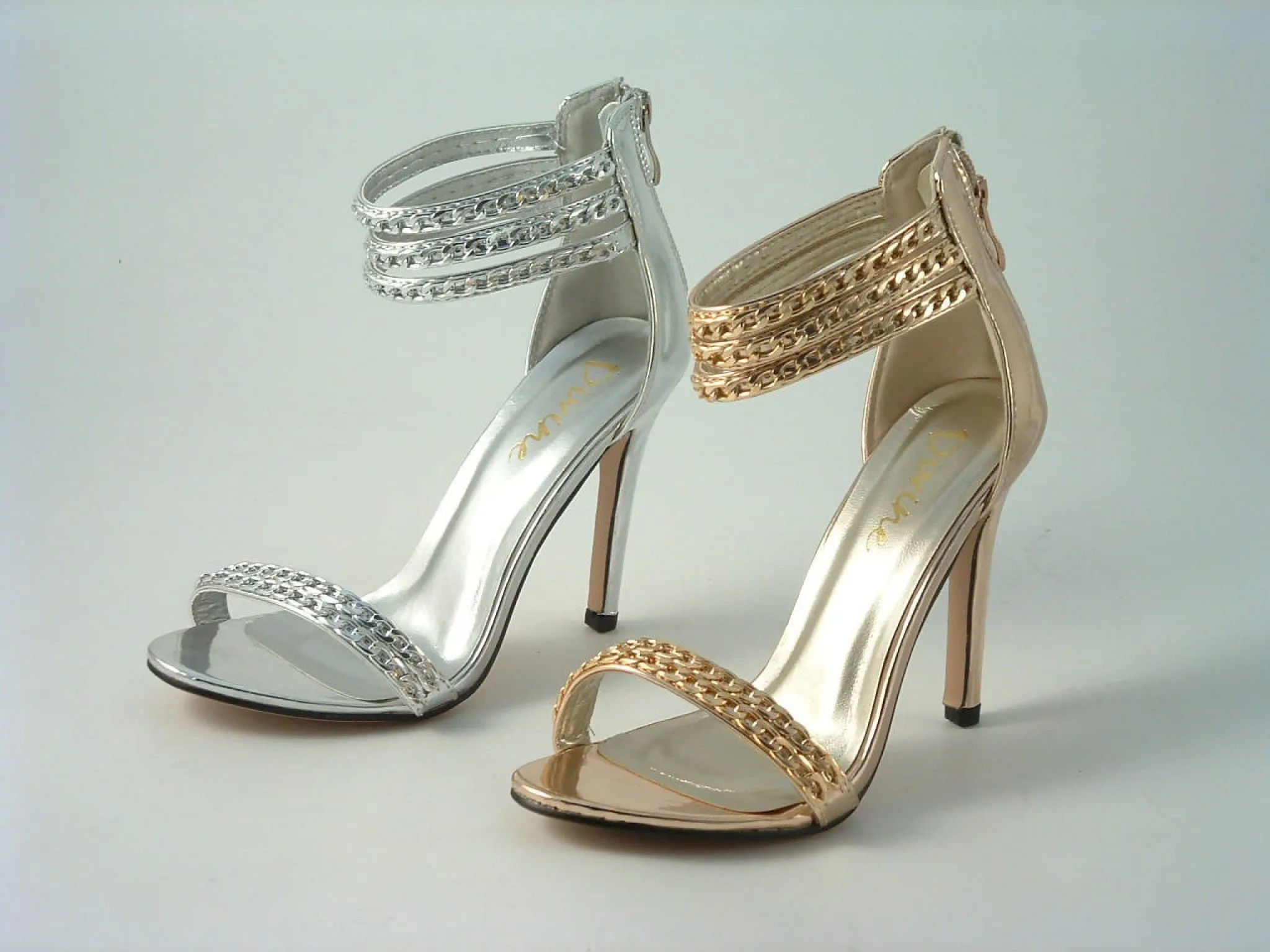 Glitz Shoes Metallic Chain Barely There Sandal Divine