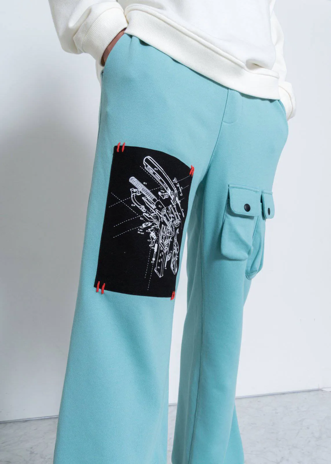 Konus Men's Wide Print Patch French Terry Sweatpants in Teal