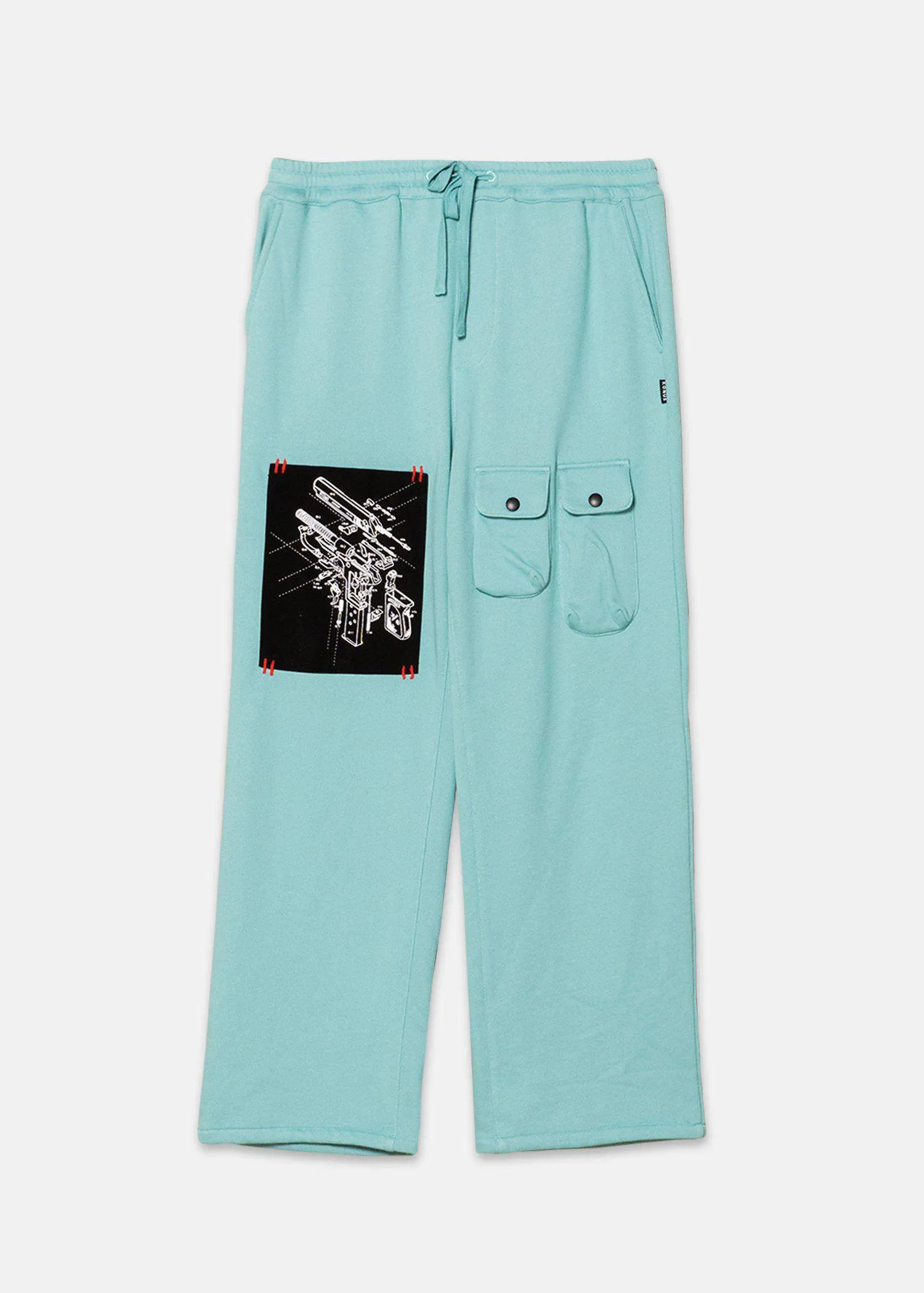 Konus Men's Wide Print Patch French Terry Sweatpants in Teal