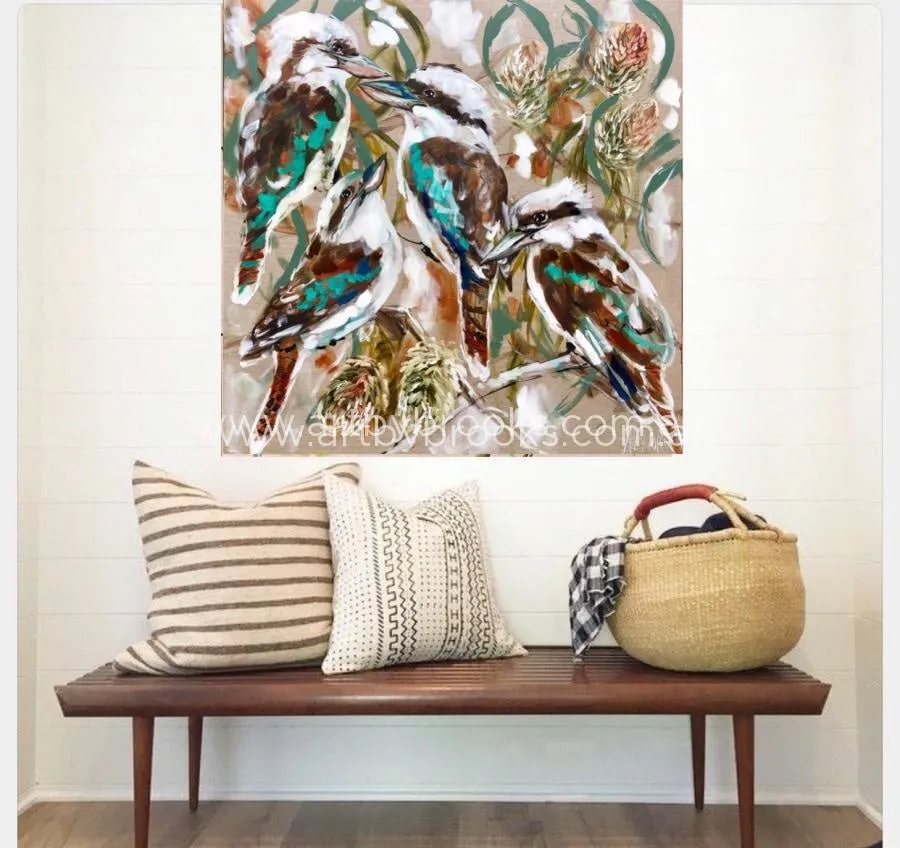 Kookaburra and banksia  - original on linen 90x90cm