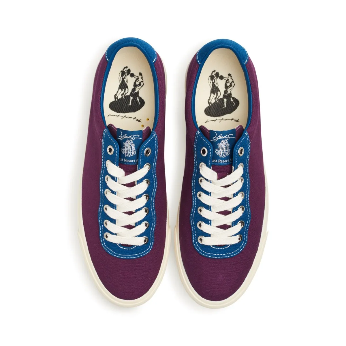 Certainly! An optimized title for the e-commerce product could be:

Last Resort AB VM001 Low Top Canvas Skateshoes in Plum and Dirty Blue - Julian Smith Edition

This title includes key modifiers and maintains clarity while highlighting important features of the product.