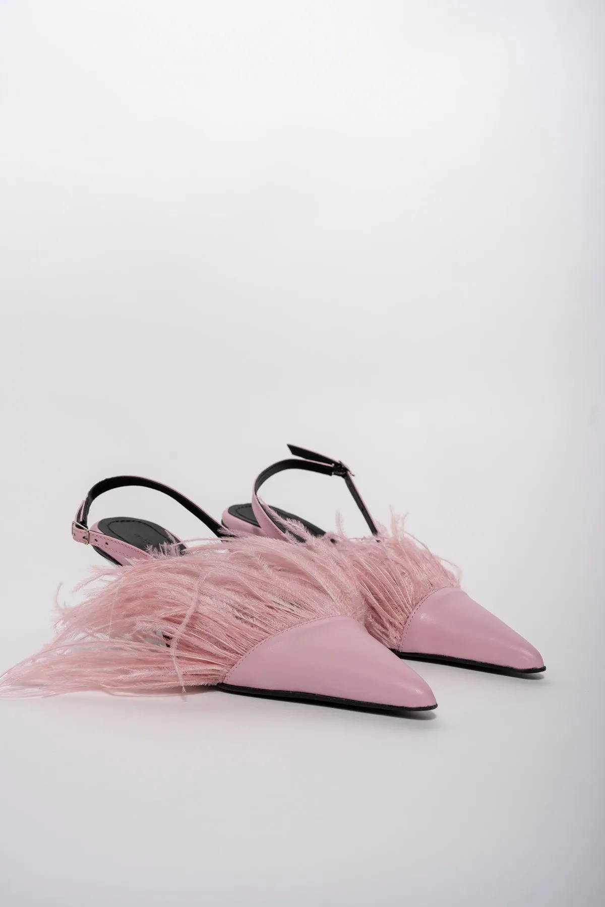 LIGHT PINK FEATHER SLING BACKS