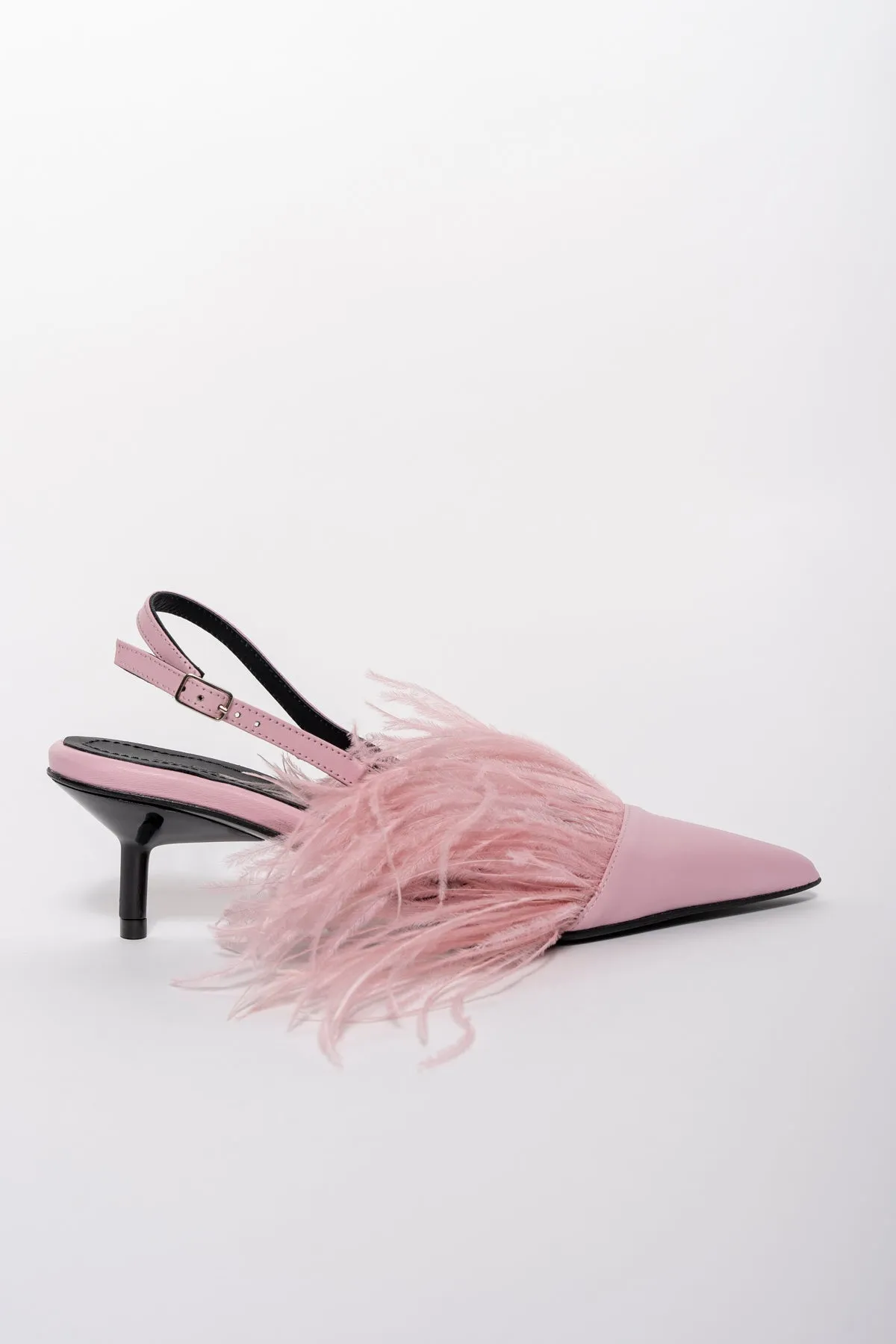 LIGHT PINK FEATHER SLING BACKS