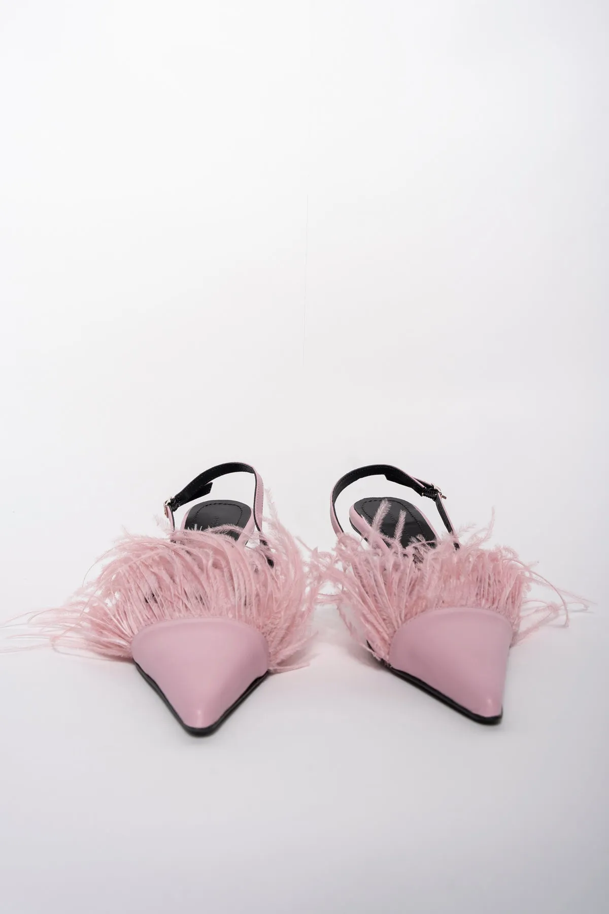 LIGHT PINK FEATHER SLING BACKS