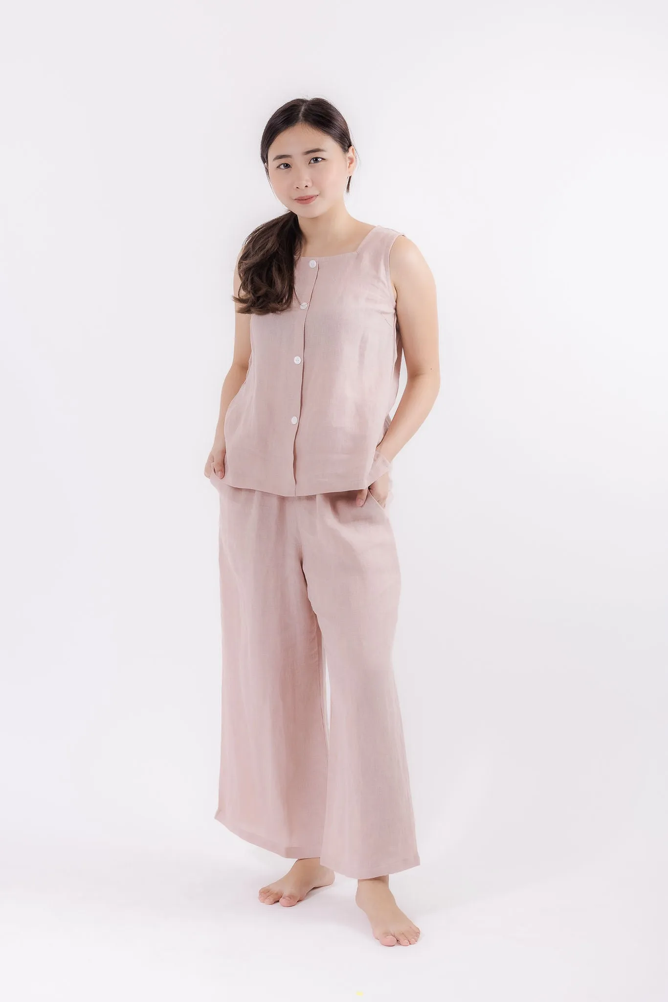 Linen Wide Leg Pants in Dusty Pink