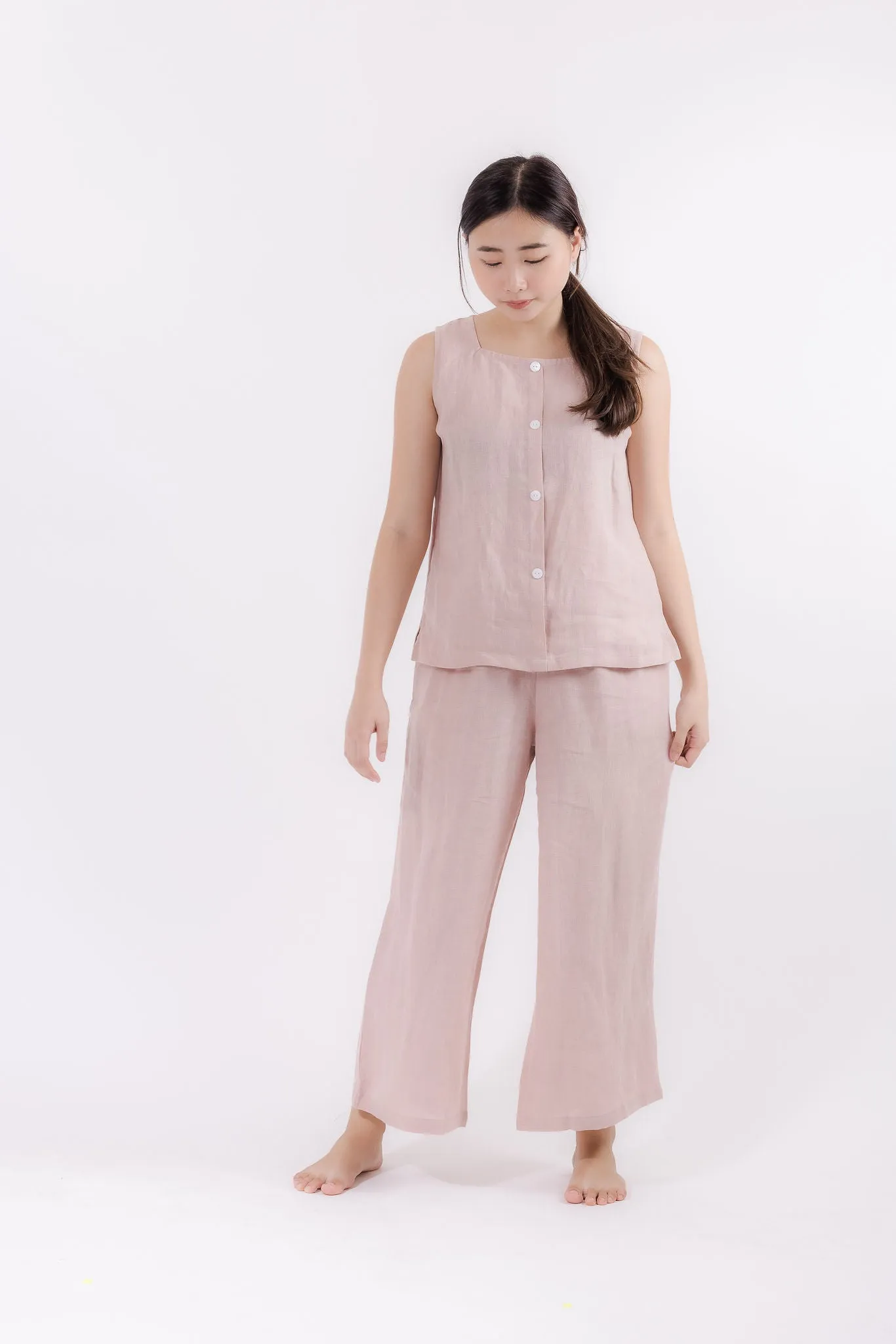 Linen Wide Leg Pants in Dusty Pink