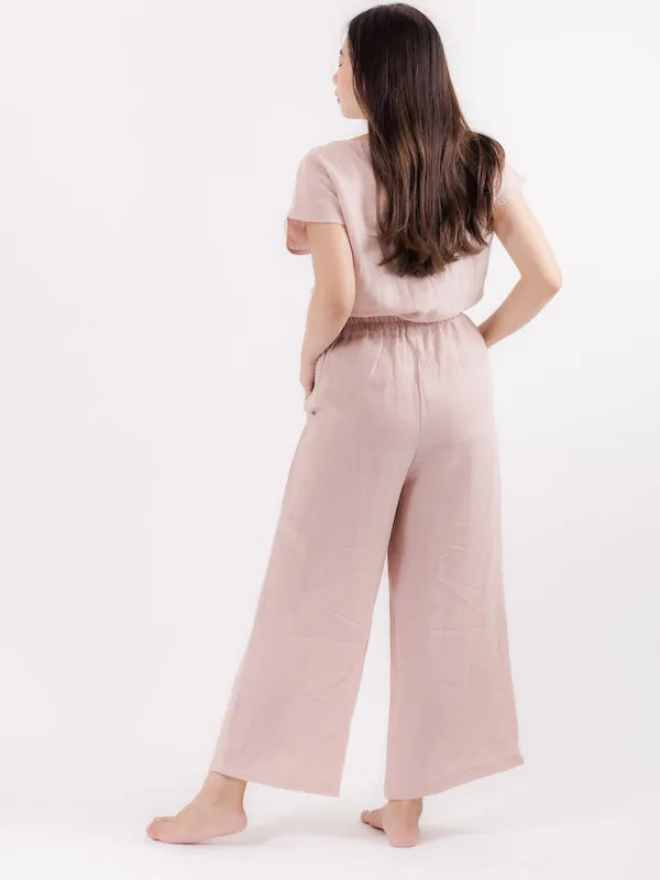 Linen Wide Leg Pants in Dusty Pink