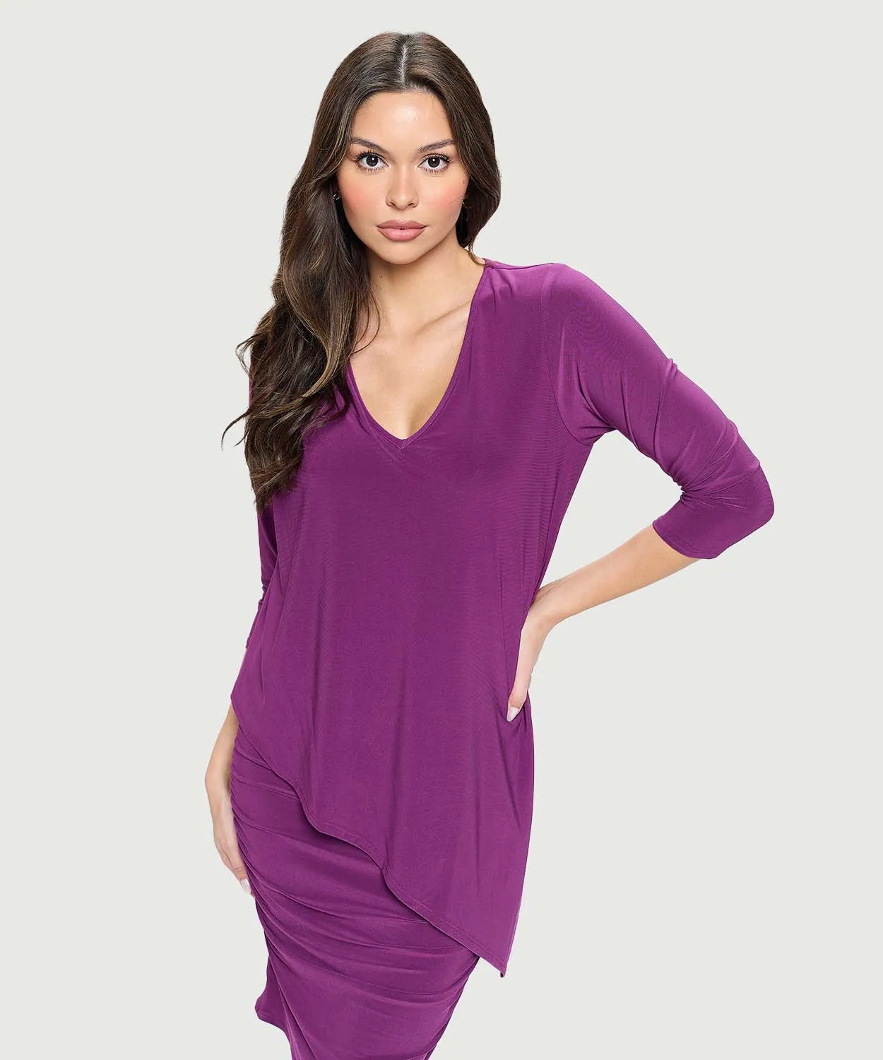 Long Sleeve V Neck Jersey Dress | Orchid