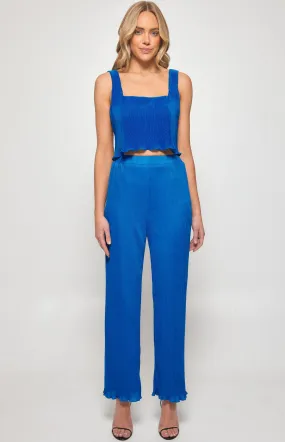 Lovely Plisse Top & Pant Set- Cobalt