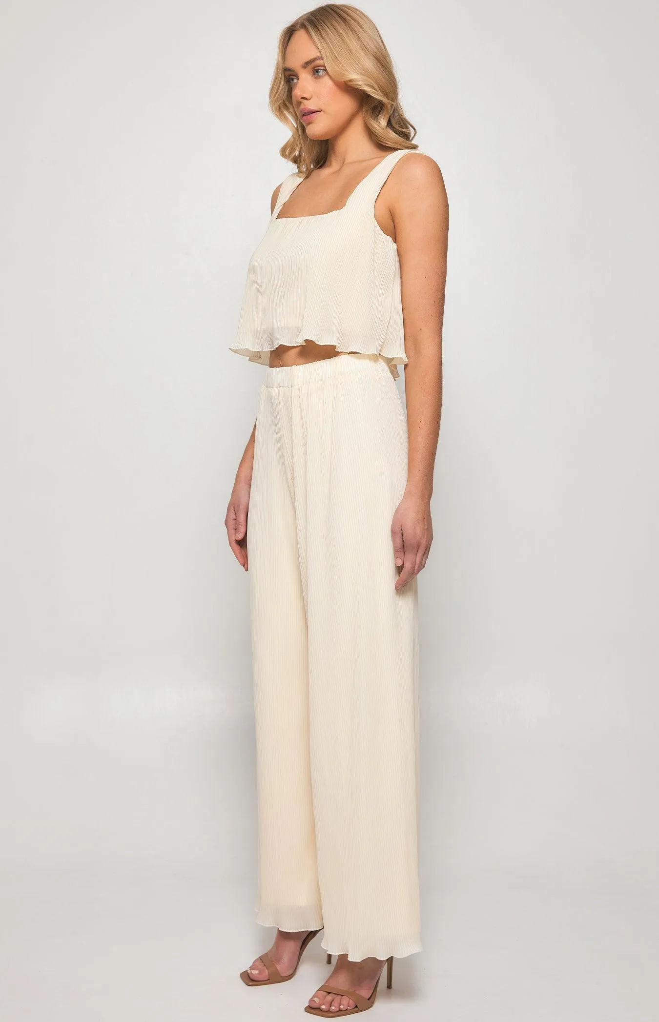 Lovely Plisse Top & Pant Set -Cream