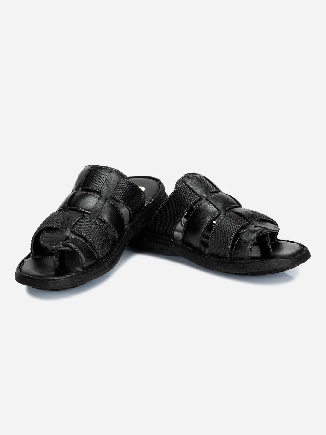 Men's Black Slip On Comfort Sandal (ID4129)