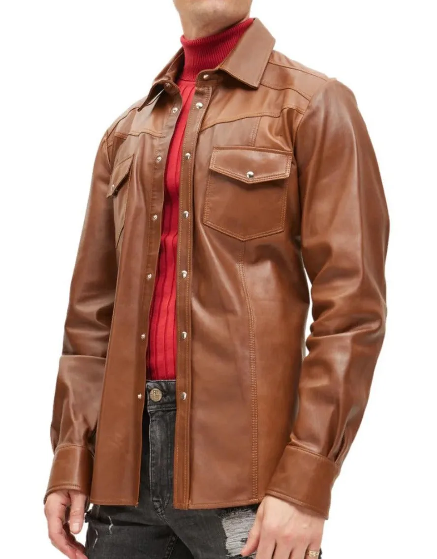 Mens Brown Leather Shirt